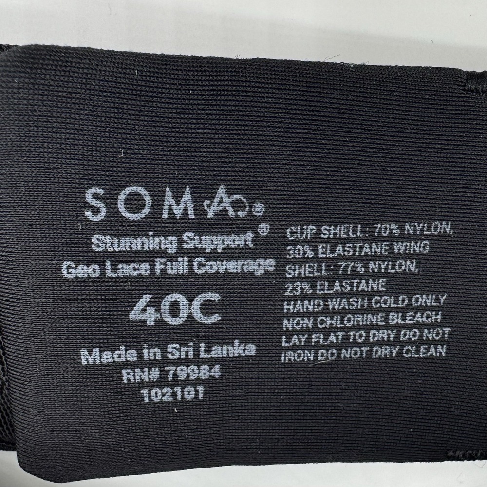 Soma Stunning Support Geo Lace Full Coverage Bra 40C Padded Cup Underwire - Picture 5 of 6